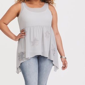 SHEER CHIFFON GRAY FLORAL TANK TORRID NWOT 1X